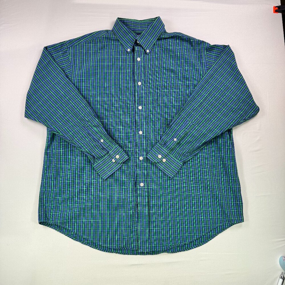 Roundtree Yorke Green Blue Plaid Shirt XL